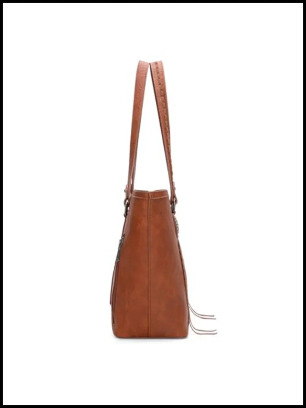 Vegan Leather Western Tote Bag with Turquoise Accents
